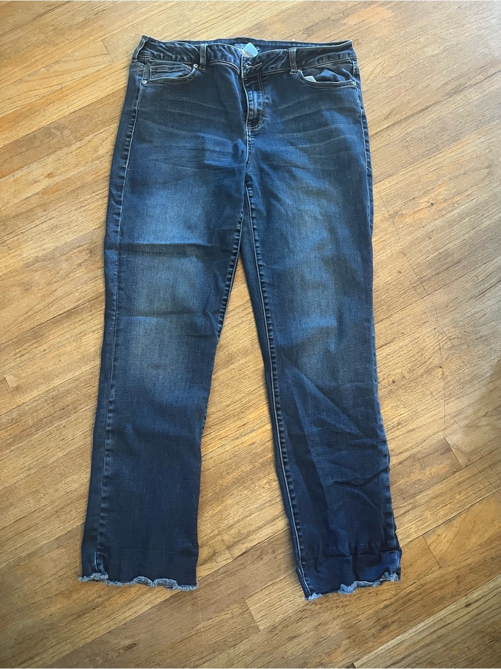 Maurices Dark Blue Straight Leg Jeans with Raw Hem